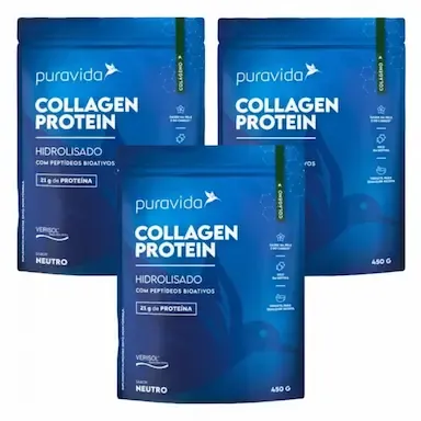 Kit 3 Collagen Protein Hidrolisado - Verisol - Puravida - Neutro - 450 G
