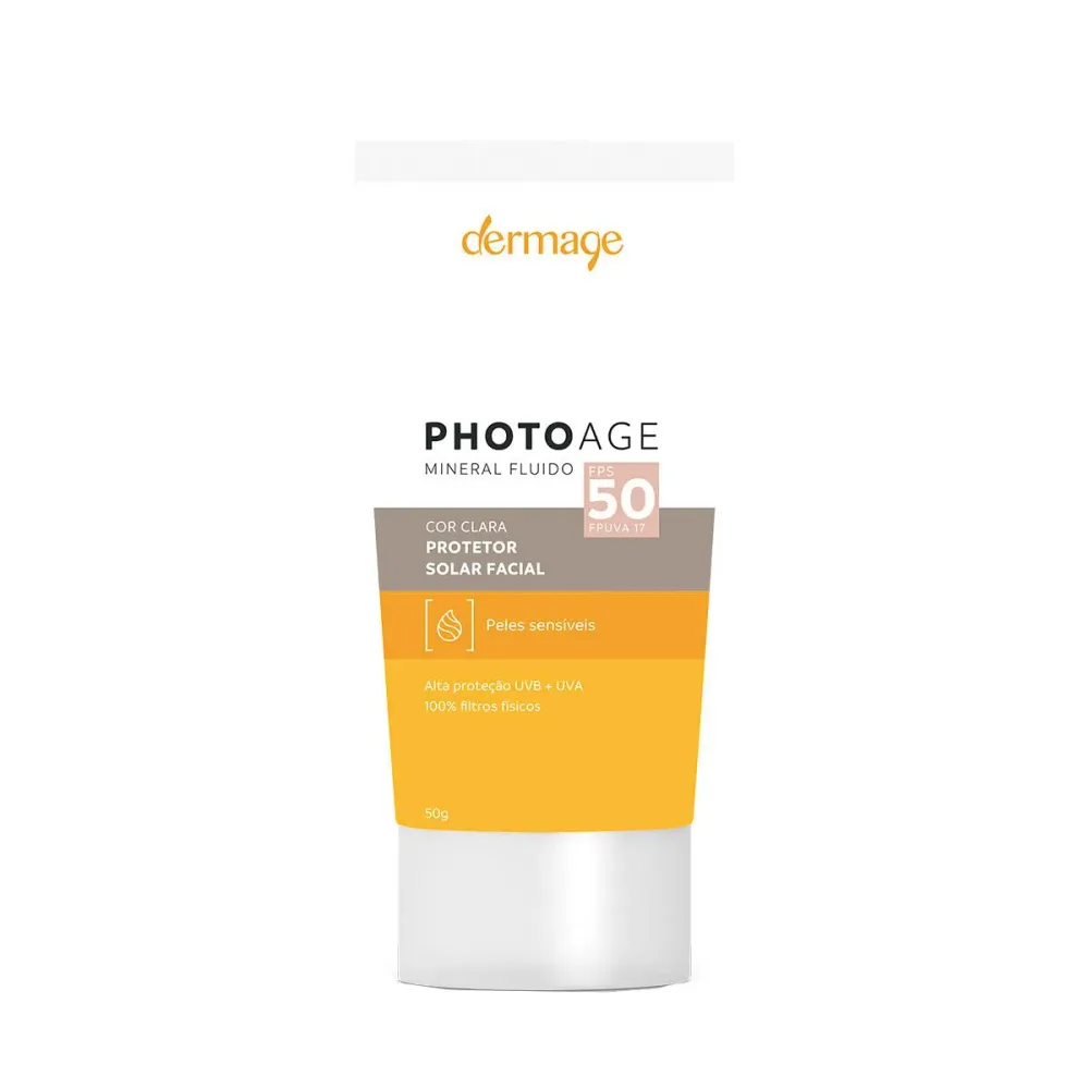 Protetor Solar Facial Dermage Photoage Mineral Fluido Pele Sensível FPS 50 Clara 50 g