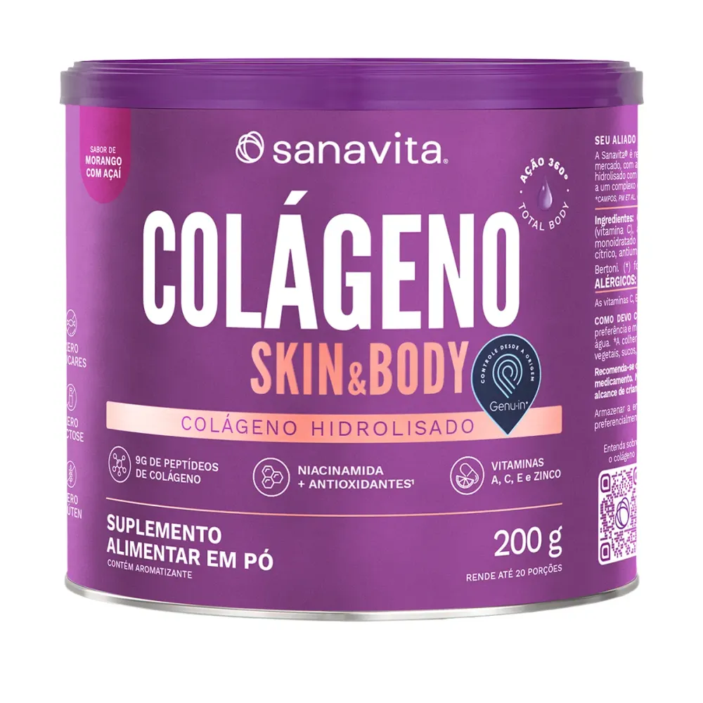 Colágeno Sanavita Skin Morango com Açaí Pó 200 g