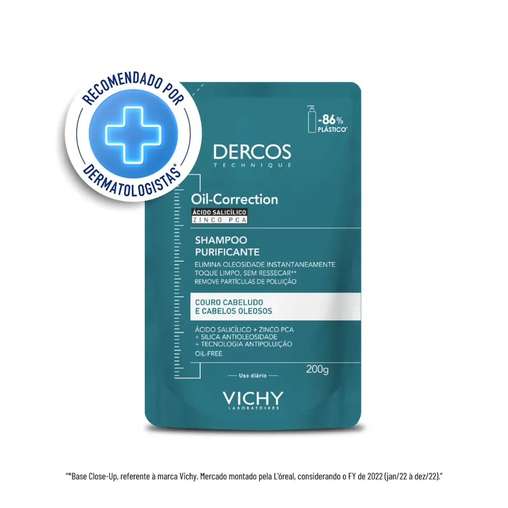 Refil Shampoo Vichy Dercos Oil-Correction Purificação e Controle de Sebo Refil 200 g