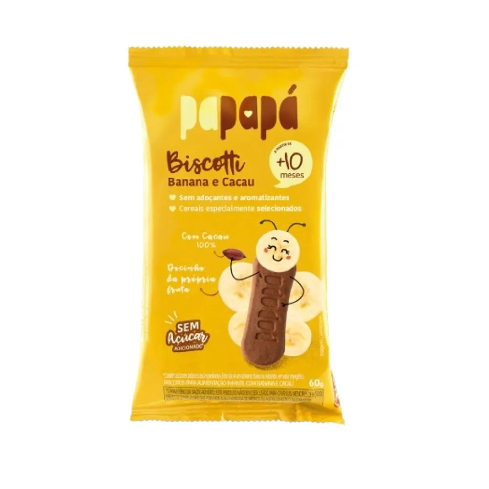Biscoito Infantil Papapá Biscotti Sabor Banana e Cacau Sem Açúcar +10meses 60 g