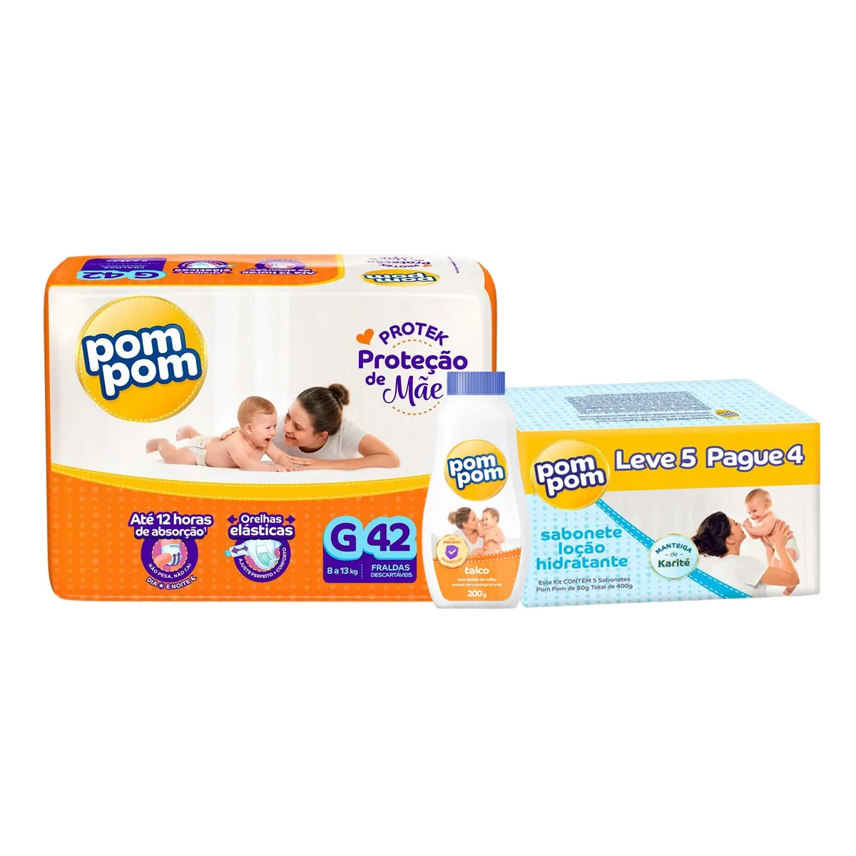 Kit Chá de Bebê Pom Pom Fralda G com Talco e Sabonete Fralda tamanho G + talco + sabonete