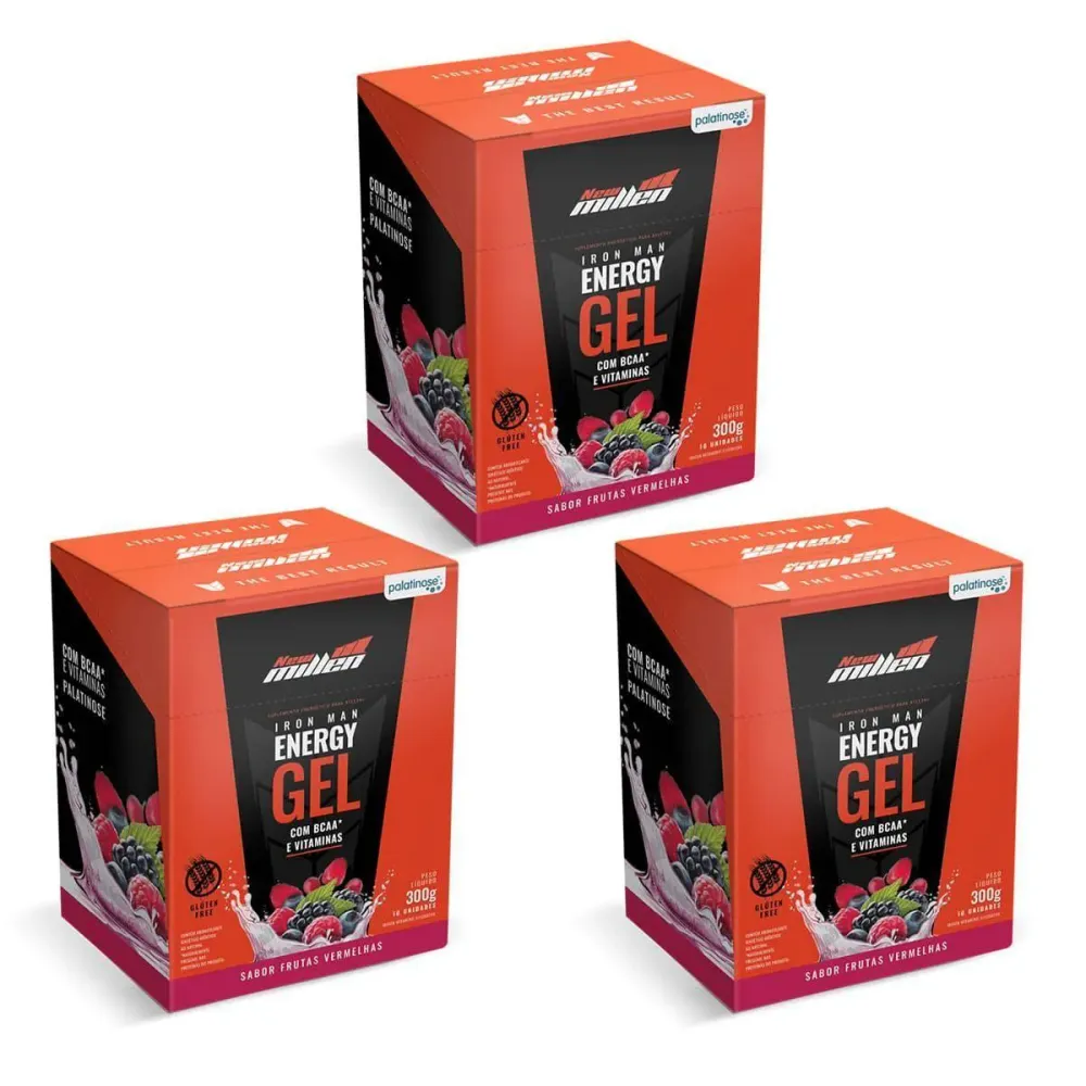 Kit 3X Iron Man Instant Energy Gel - 10 Unidades 30 G Frutas Vermelhas - New Millen
