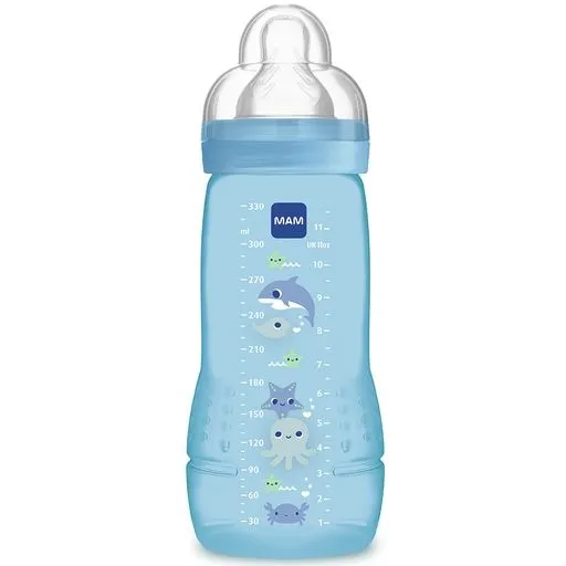 Mamadeira MAM Easy Active Antivazamento Sem BPA +4 meses Azul 330 ml 1 Unidade