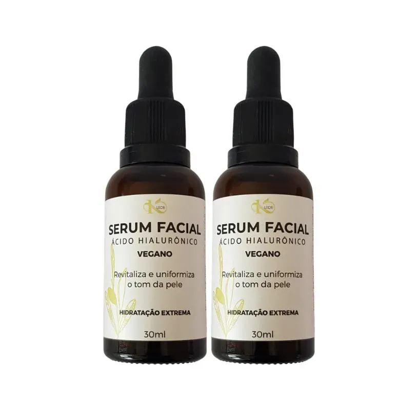 Kit 02 Sérum Facial Vegano Ácido Hialurônico 30 ml Kuide