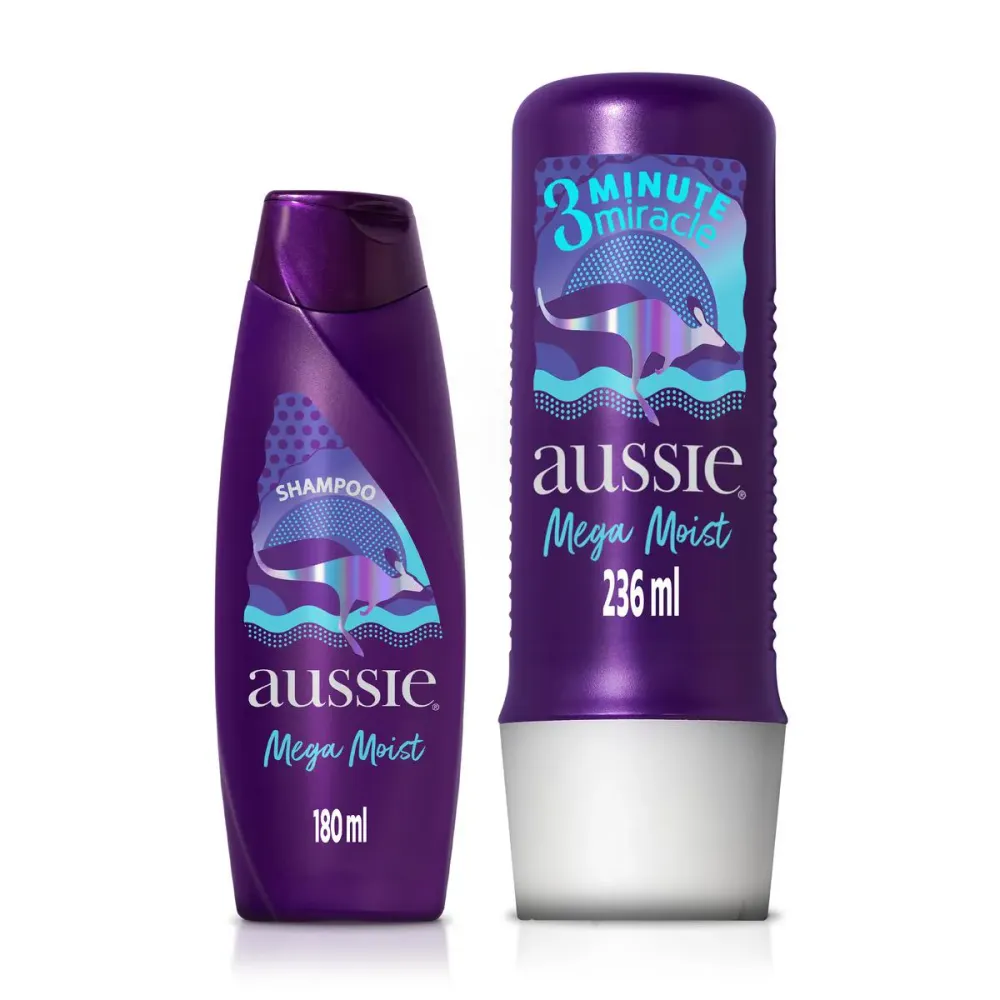 Kit Aussie Mega Moist Shampoo 180 ml + Creme de Tratamento 3 Minute Miracle 236 ml