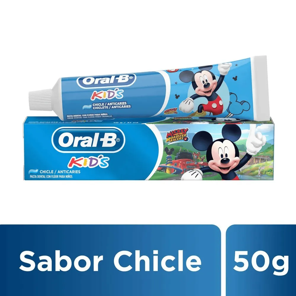 Creme Dental Infantil Oral-B Kids Mickey Anticáries com Flúor Zero Açúcar Sabor Bubble Gum 50 g