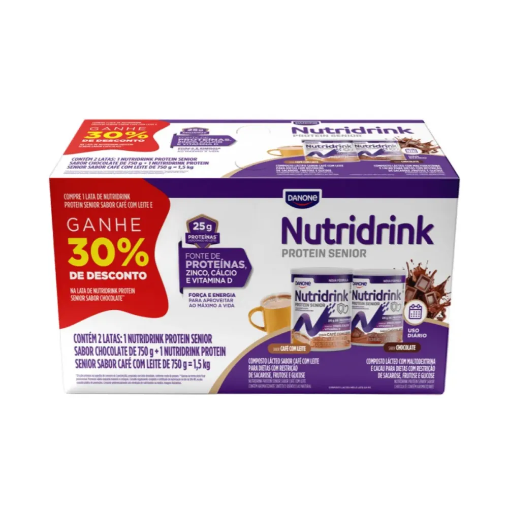Kit Composto Lácteo Danone Nutridrink Protein Senior Chocolate 750 g + Café com Leite 750 g