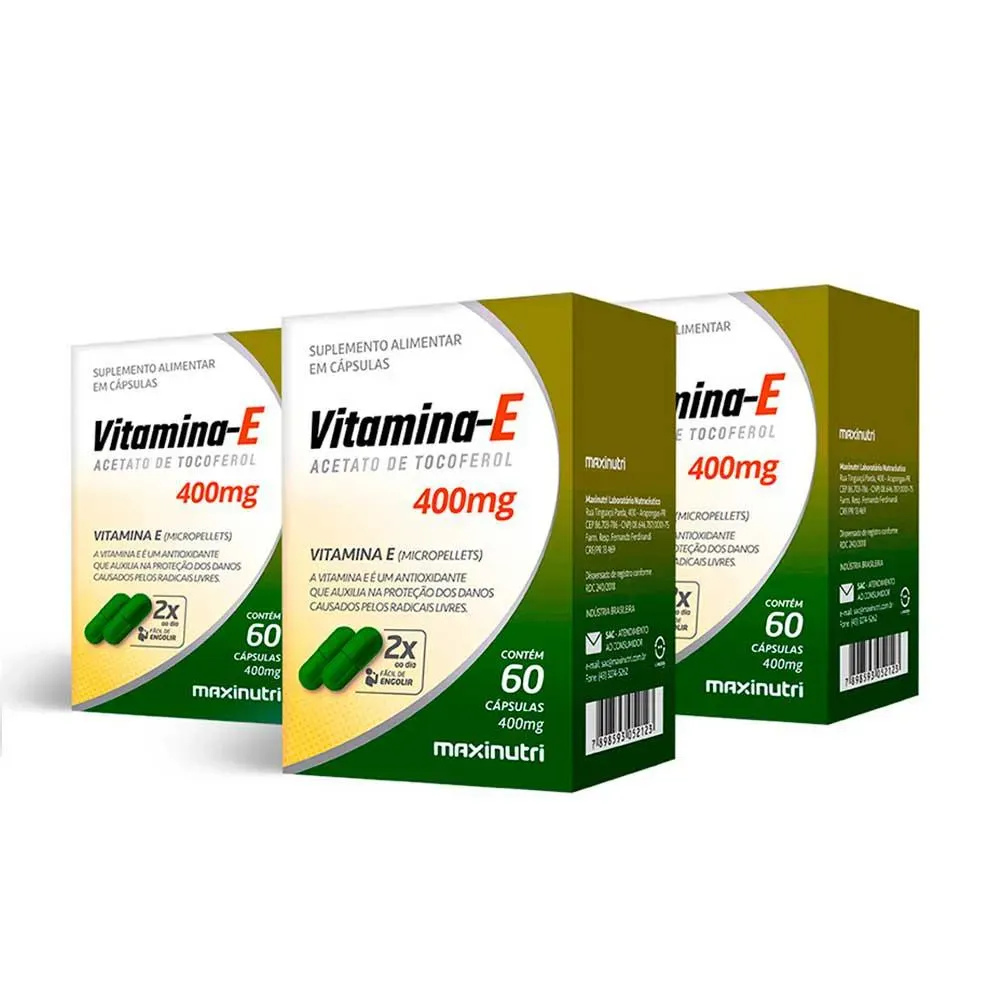 Kit 03 vitamina e antioxidante 400 mg 60 capsulas maxinutri