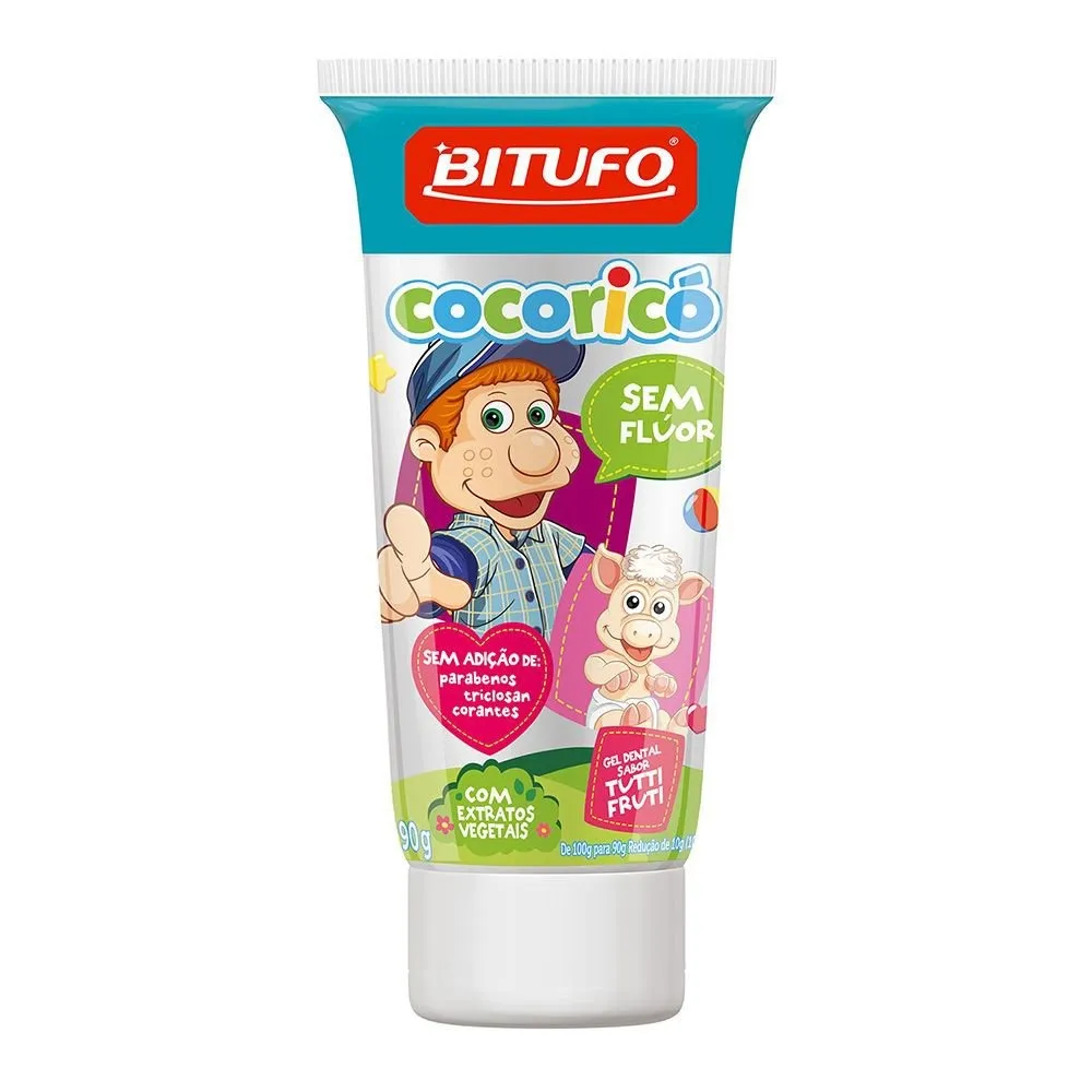 Gel Dental Infantil Bitufo Cocoricó Sem Flúor Sem Corantes Sabor Tutti Frutti 90 g