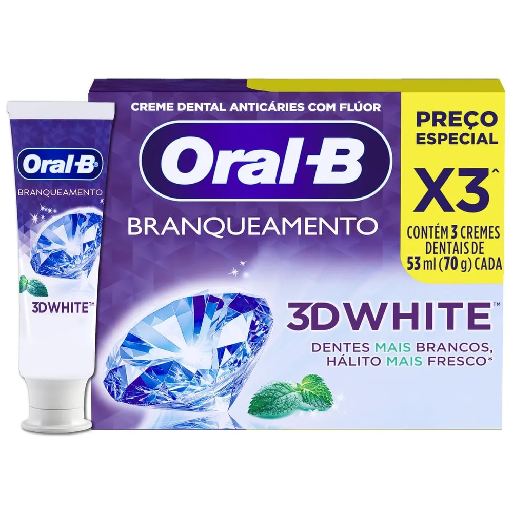 Kit Pasta de Dente Oral-B 3D White Branqueadora 70 g 3 Unidades