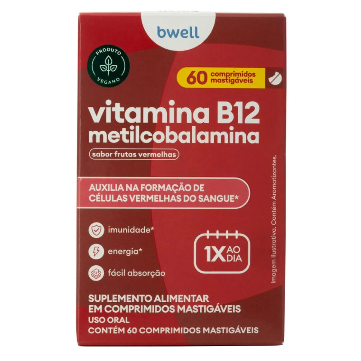 Bwell Vitamina B12 Frutas Vermelhas 60 comprimidos mastigáveis