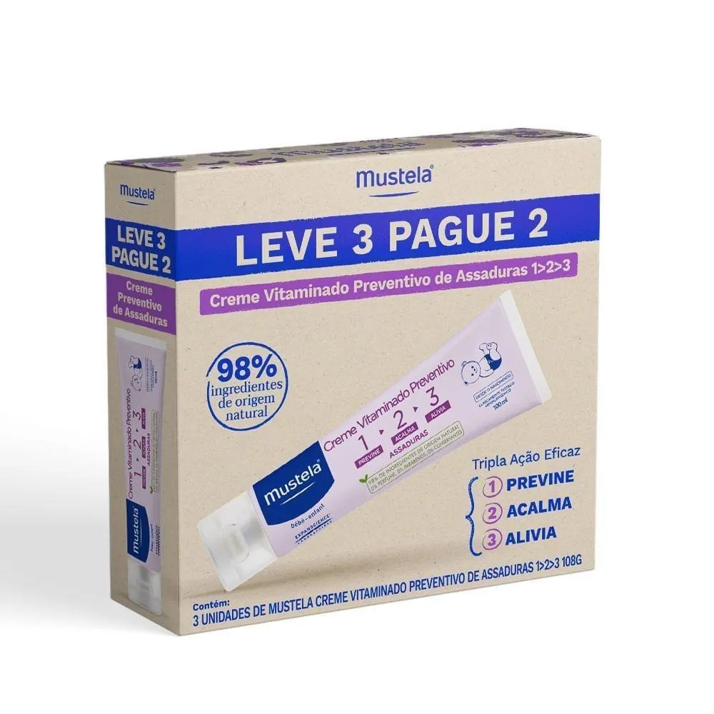 Kit Mustela Creme Vitaminado 123 Preventivo de Assaduras 36 g 3 Unidades