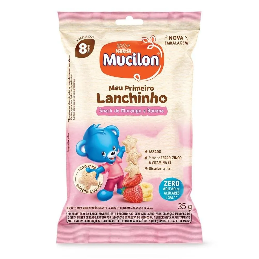 Snack Infantil Mucilon Meu Primeiro Lanchinho Sabor Morango e Banana 35 g