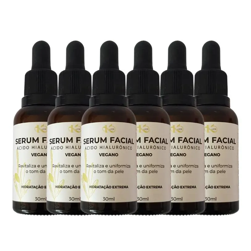 Kit 06 Sérum Facial Vegano Ácido Hialurônico 30 ml Kuide