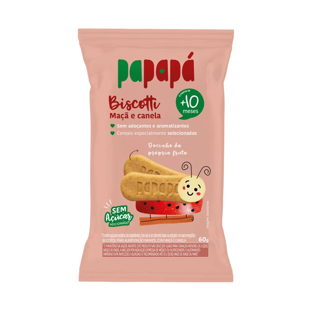Biscoito Infantil Papapá Biscotti Sabor Maçã e Canela +10 Meses 60 g