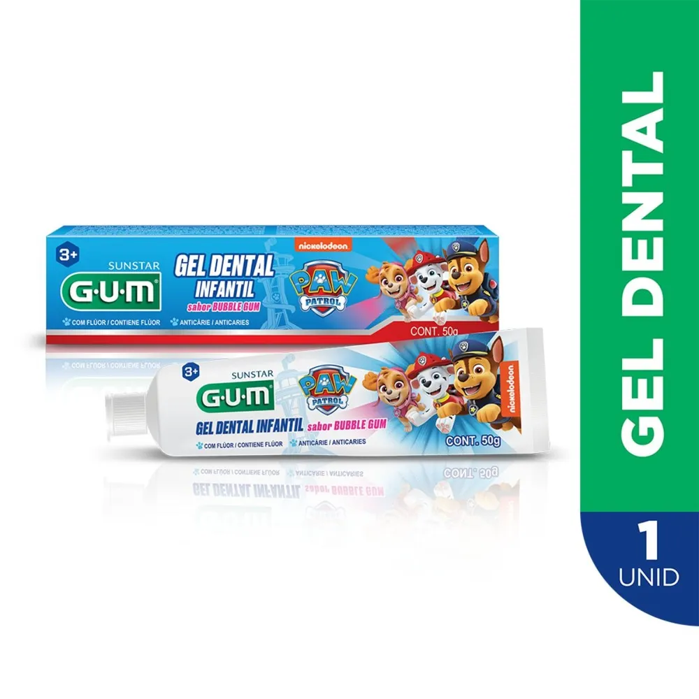 Creme Dental Infantil GUM Patrulha Canina com Flúor Sabor Bubble Gum 50 g