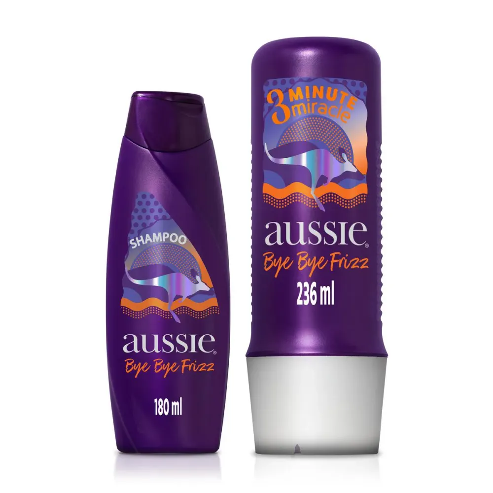 Kit Aussie Bye Bye Frizz Shampoo 180 ml + Creme de Tratamento 3 Minute Miracle 236 ml