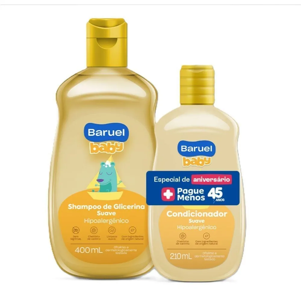 Kit Baruel Baby Shampoo De Glicerina Suave 400 ml + Condicionador Suave 210 ml Oferta Especial 45 Anos