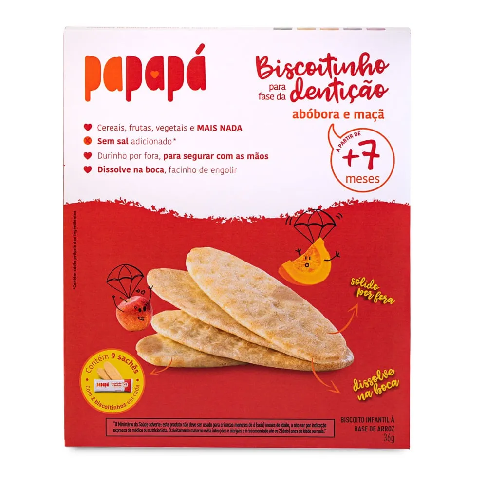 Biscoito Infantil Papapá Sabor Abóbora e Maçã +7 Meses 36 g