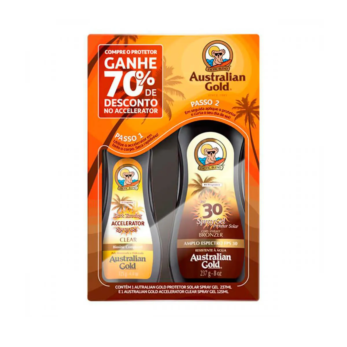Kit Australian Gold Protetor Solar + Bronzeador Dark Tanning 237 g 125 g