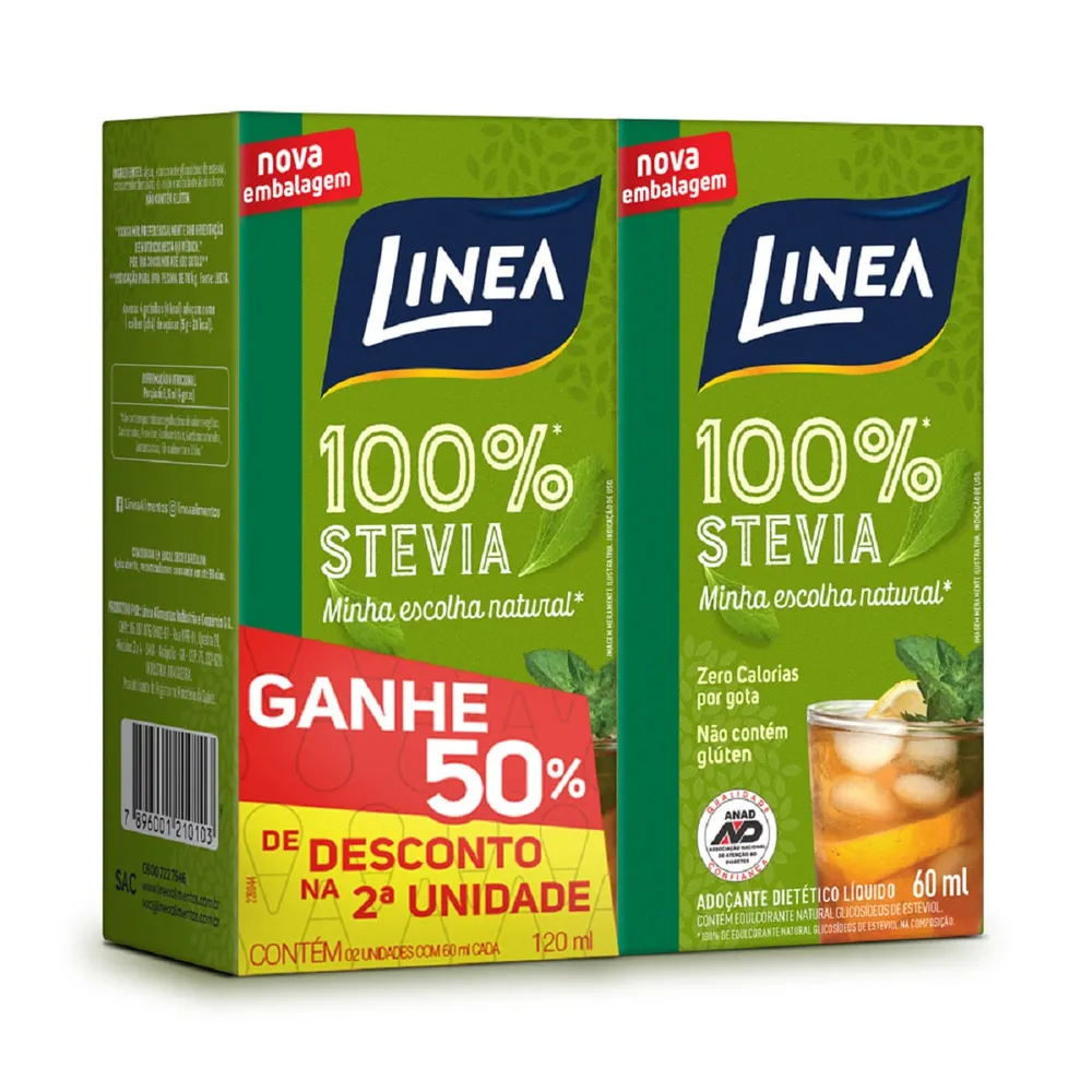 Adocante Linea Stevia Liquido Com 2 Unidades De 60 ml Cada Preço Especial