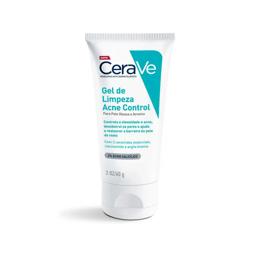 Gel de Limpeza Cerave Acne Control Pele Oleosa a Acneica Tratamento Antiacne com Ácido Salicílico 60 g