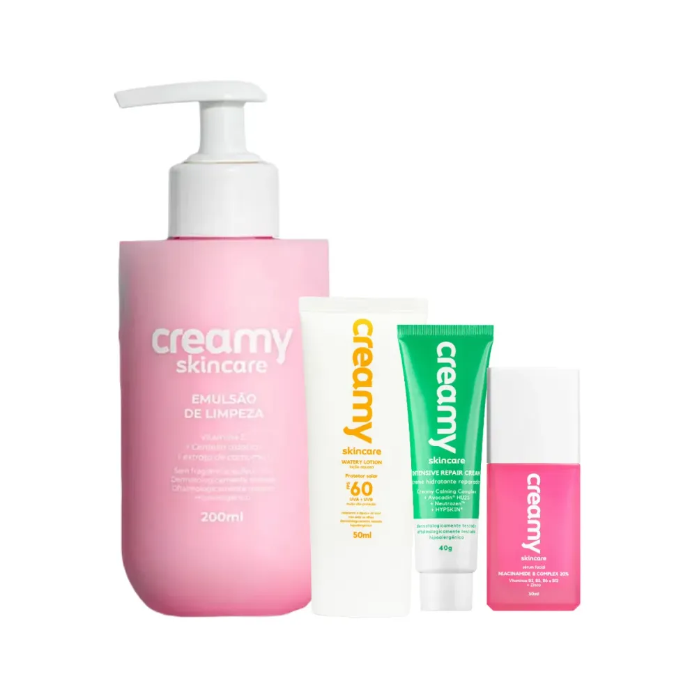 Kit Facial Creamy Skincare Protetor Solar FPS 60 50 ml + Creme Hidratante 40 g + Emulsão de Limpeza 200 ml + Sérum 30 ml