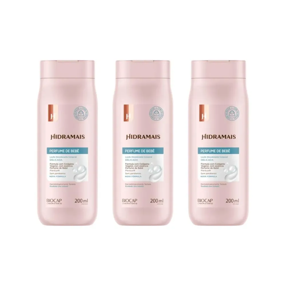 Hidratante Corporal Hidramais 200 ml Perfume Bebe - Kit C/3un