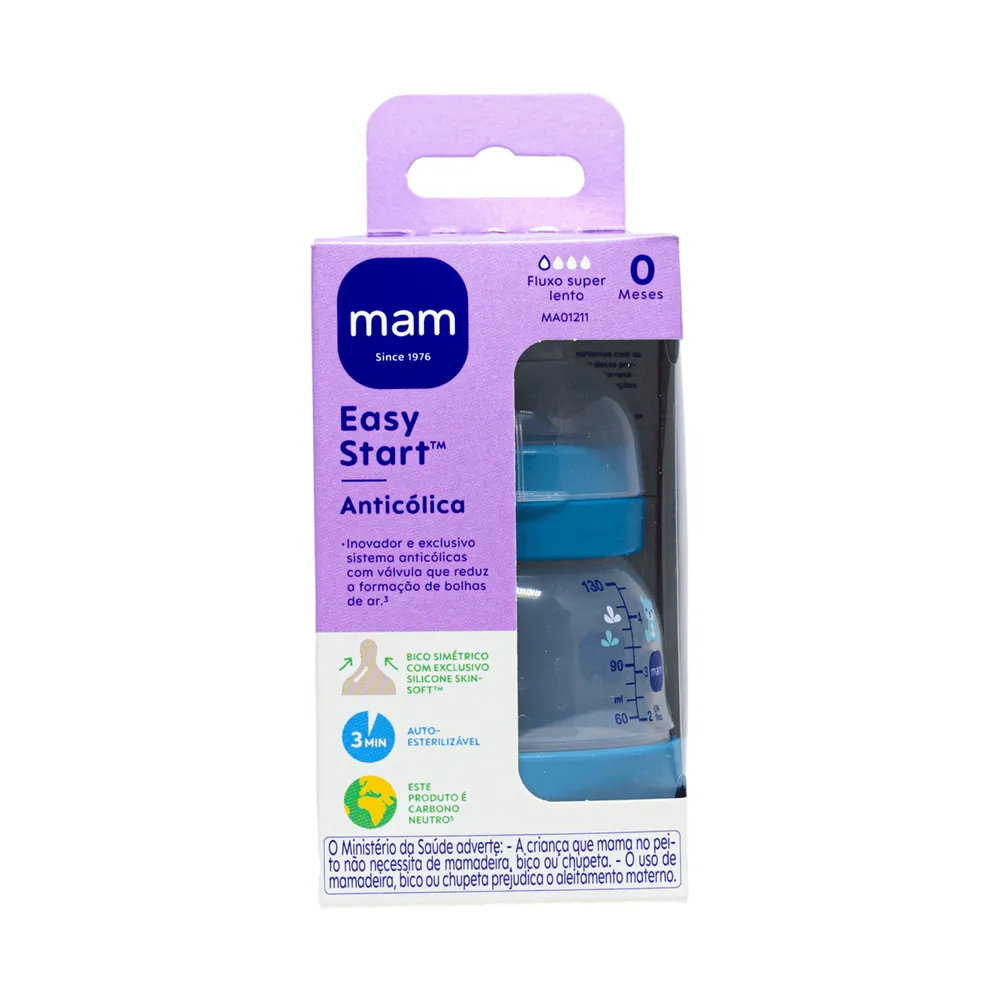 Mamadeira MAM Easy Start Anticólica Bico de Silicone de 0 a 6 meses Azul 130 ml 1 Unidade