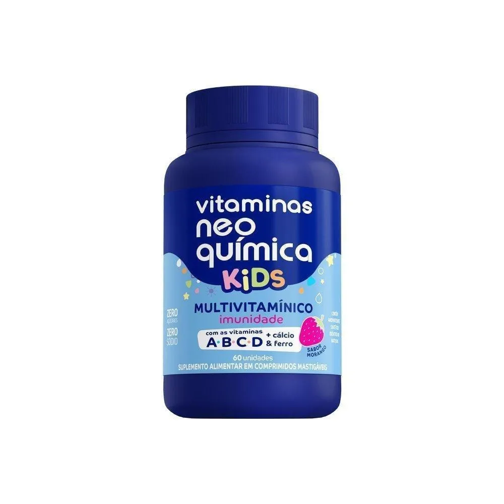 Hypera Neo Química Kids Multivitamínico Sabor Morango Zero Açúcar 60 Comprimidos Mastigáveis