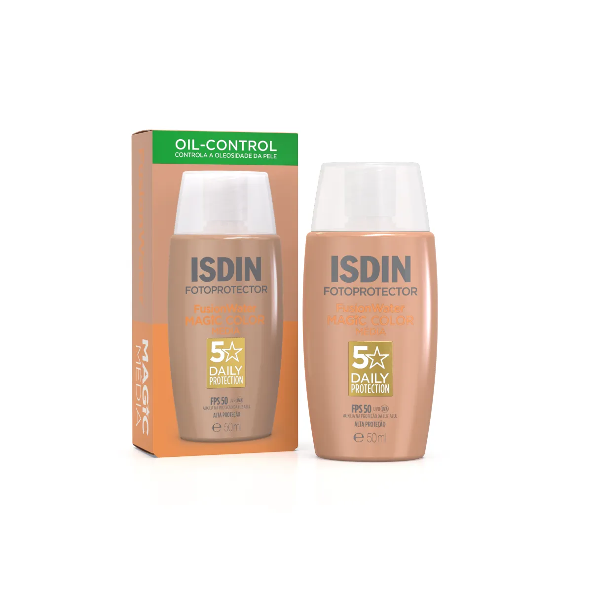Protetor Solar Facial ISDIN Fusion Water Color FPS 50 50 ml - Médio