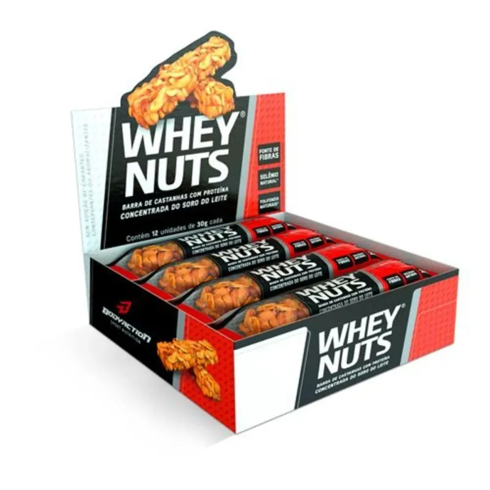 Barra de Castanhas Body Action Whey Nuts 30 g 12 unidades