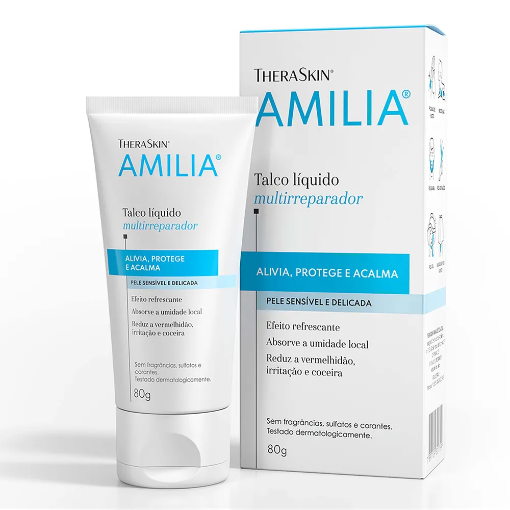 Talco Líquido Infantil Amilia Hipoalergênico Sem Perfume 80 g