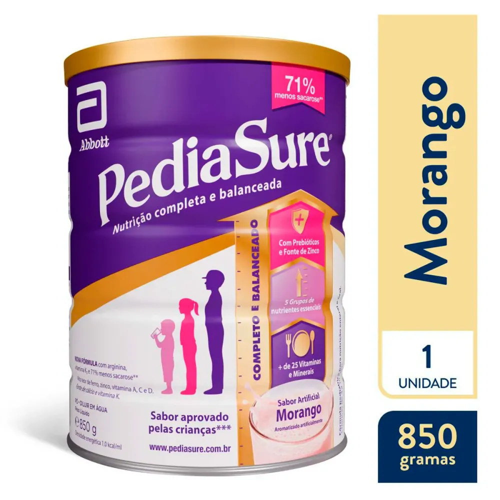 Suplemento Infantil Pediasure 4 a 10 anos Morango 850 g