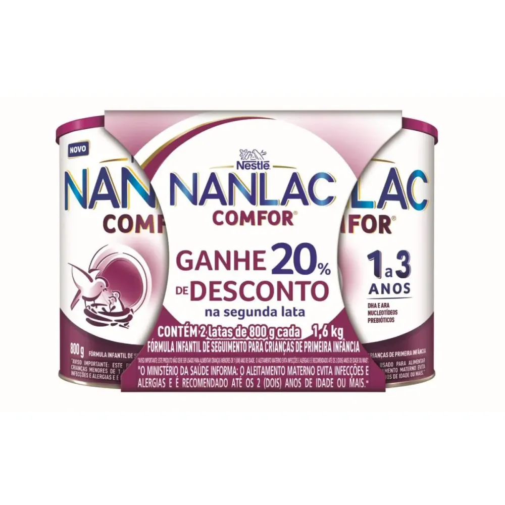 Kit Fórmula Infantil Nanlac Comfor 1 a 3 Anos com 2 unidades de 800 g cada