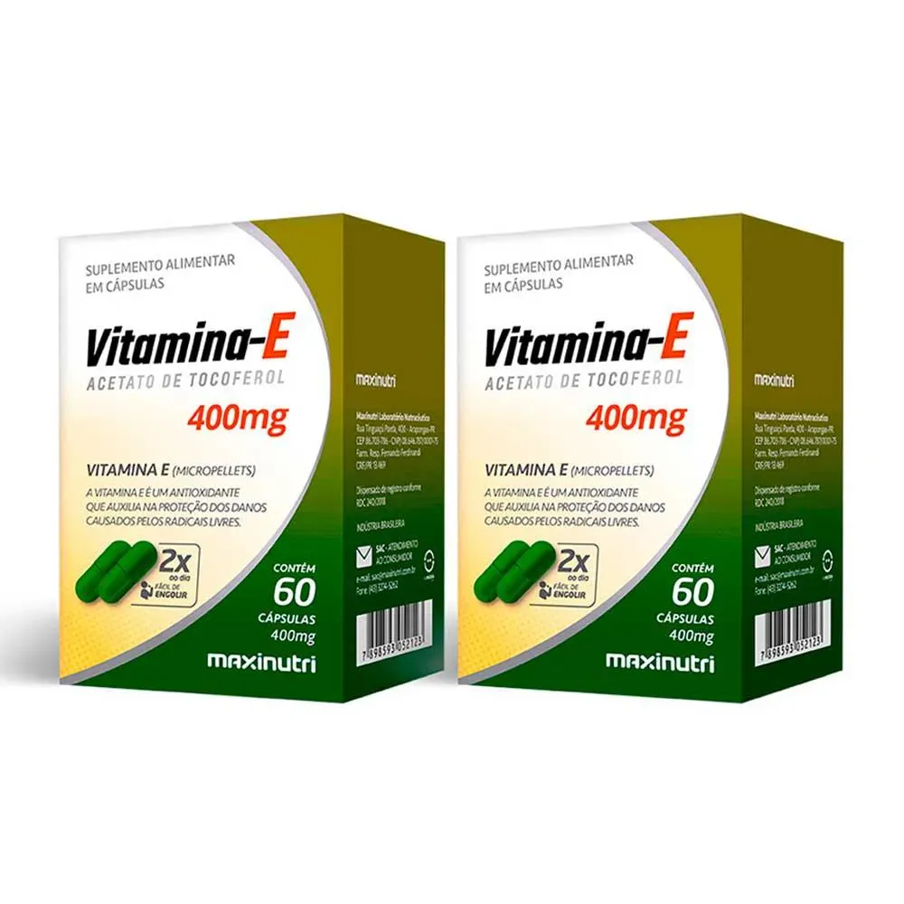 Kit 02 vitamina e antioxidante 400 mg 60 capsulas maxinutri