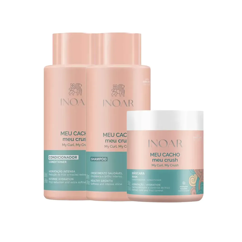 Kit Inoar Meu Cacho Meu Crush Shampoo 500 ml + Condicionador 500 ml + Máscara de Hidratação 500 g