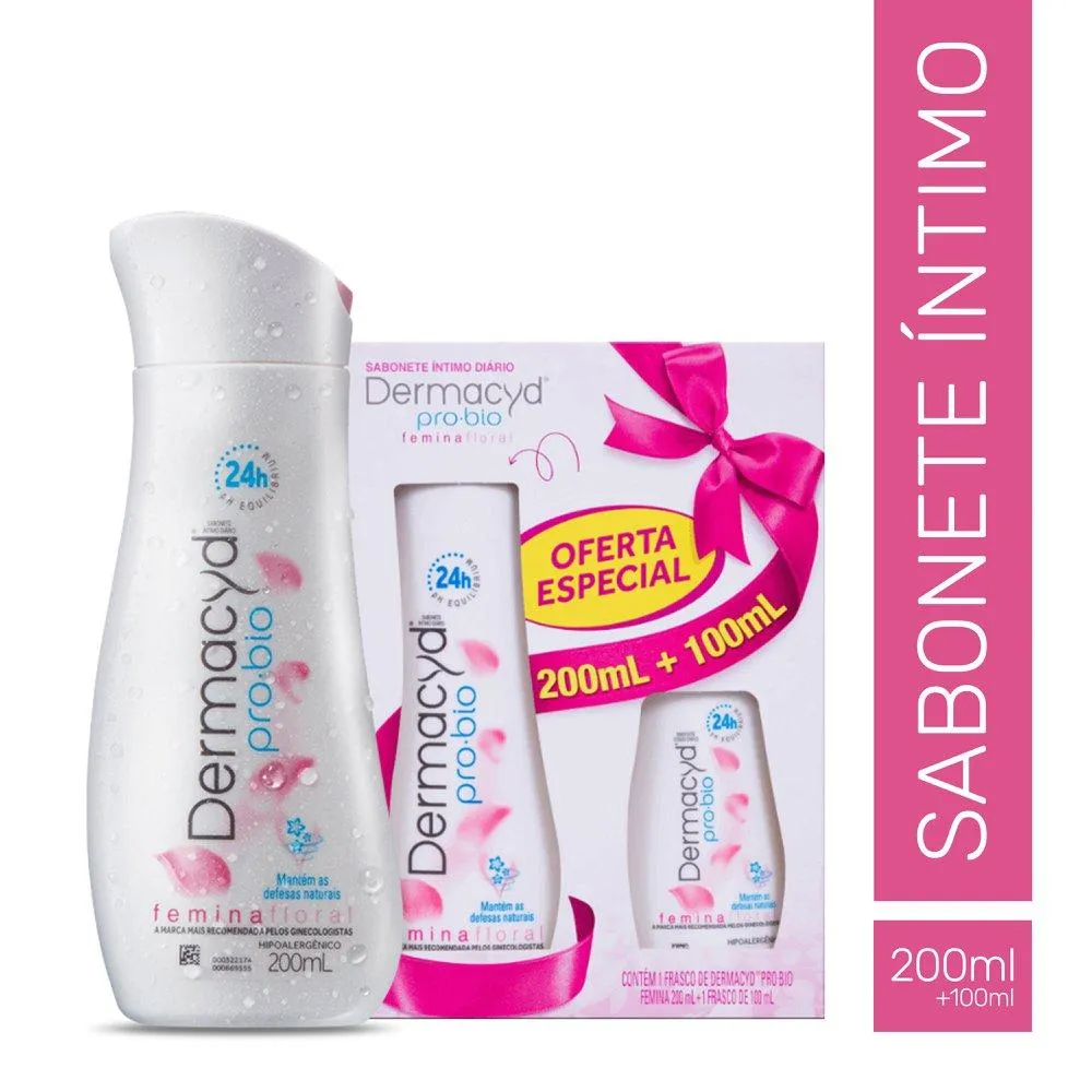 Dermacyd Kit Sabonete Íntimo Dermacid Pro-Bio Femina Floral 200 ml 1 Unidade + Sabonete Íntimo Dermacid Pro-Bio Femina Floral 100 ml 1 Unidade