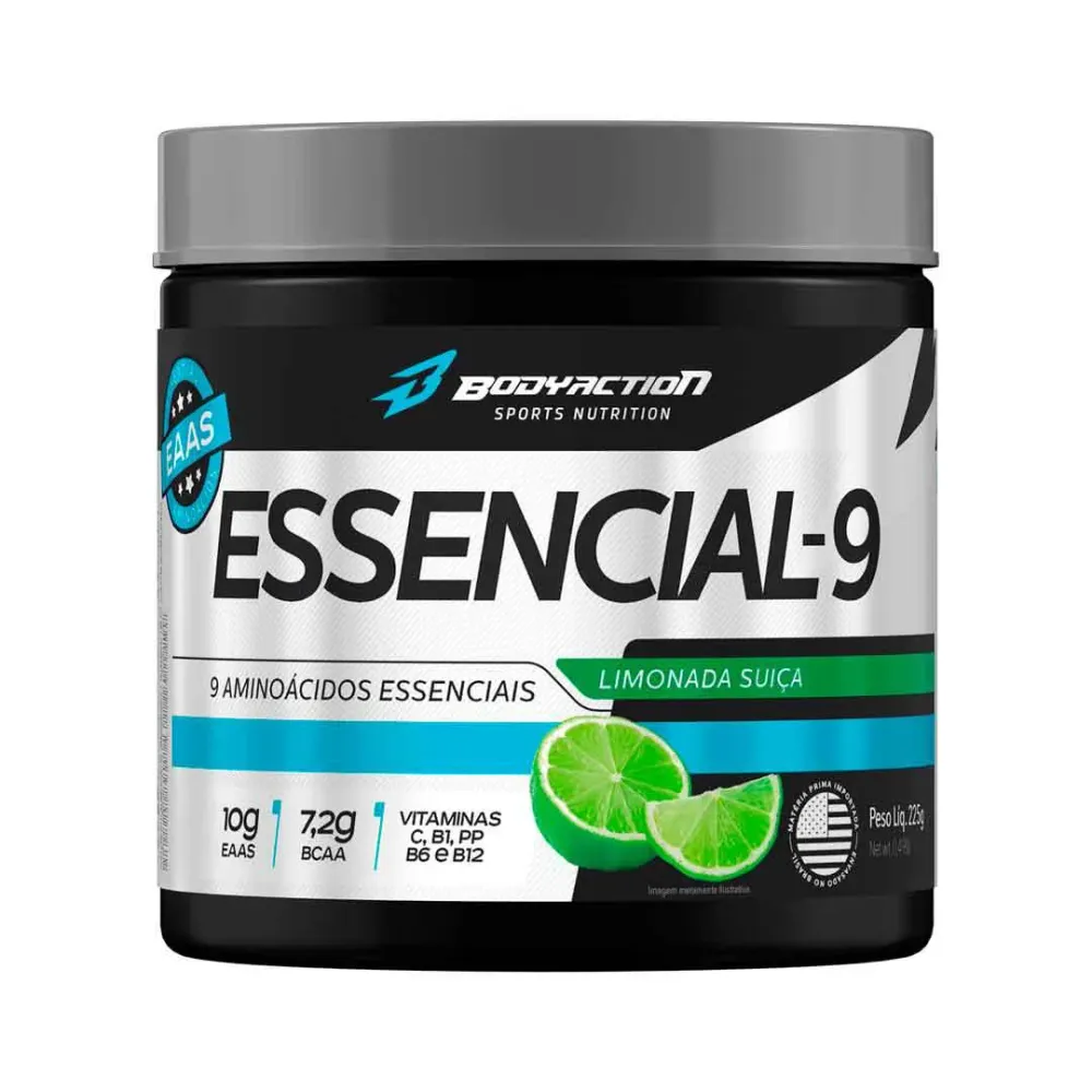 Essencial 9 - Super Combinação 9 Aminoácidos Essenciais - Pote 225 g - Body Action - Sabor Limonada Suíça 225 G Limonada Suiça