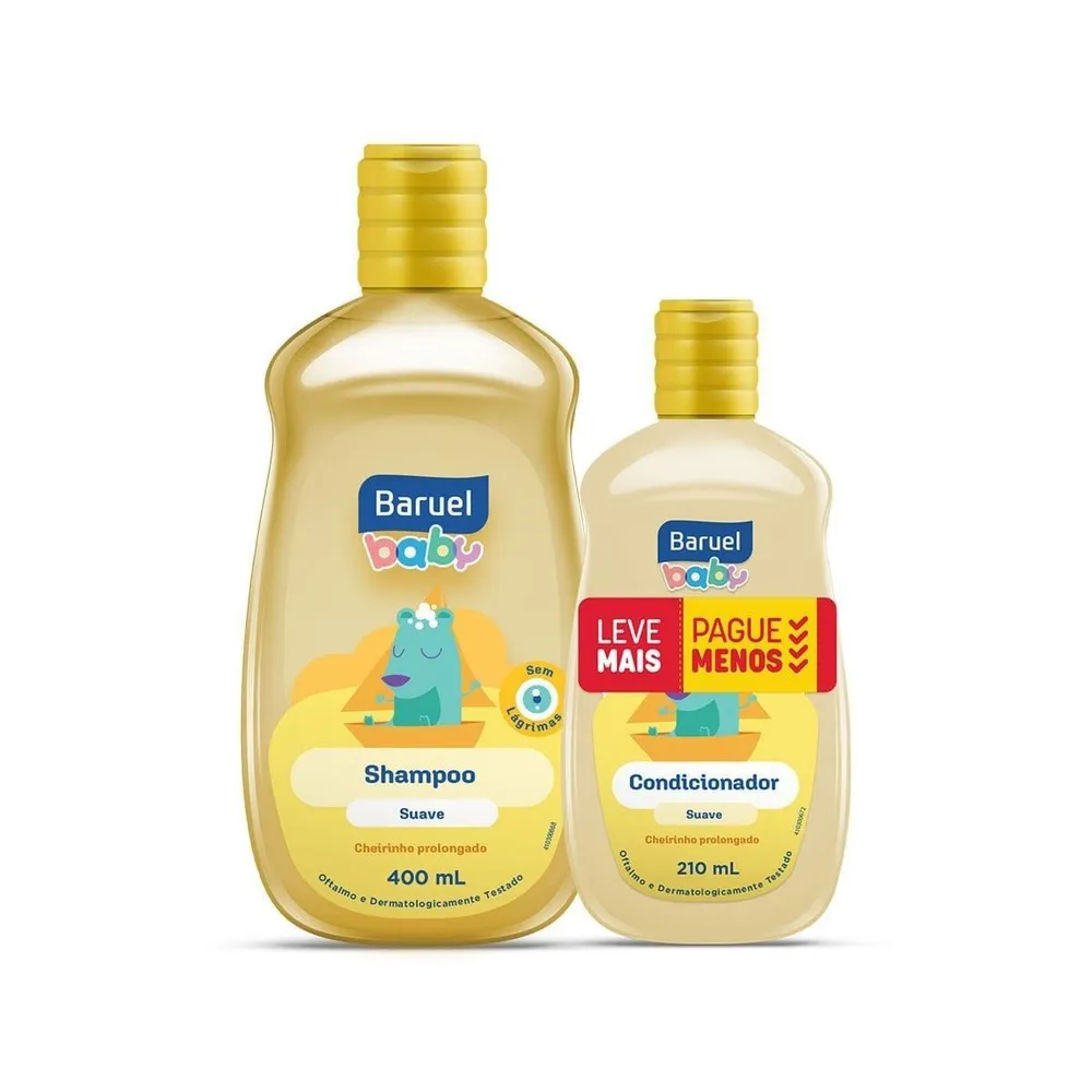 Kit Shampoo Infantil Baruel Baby Suave 400 ml 1 Unidade + Condicionador Infantil Baruel Baby Suave 210 ml 1 Unidade