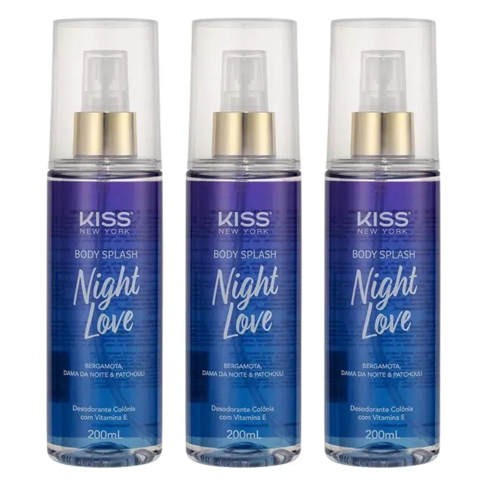 Kit Night Love Kiss New York Body Splash 200 ml - Desodorante Colônia Feminino 3 unidades