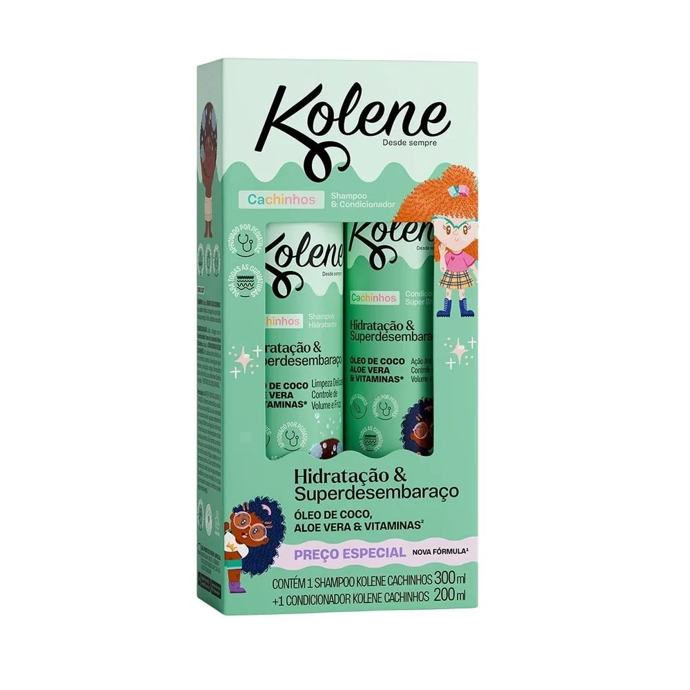 Kit Shampoo Infantil Kolene Cachinhos 300 ml 1 Unidade + Condicionador Infantil Kolene Cachinhos 200 ml 1Unidade