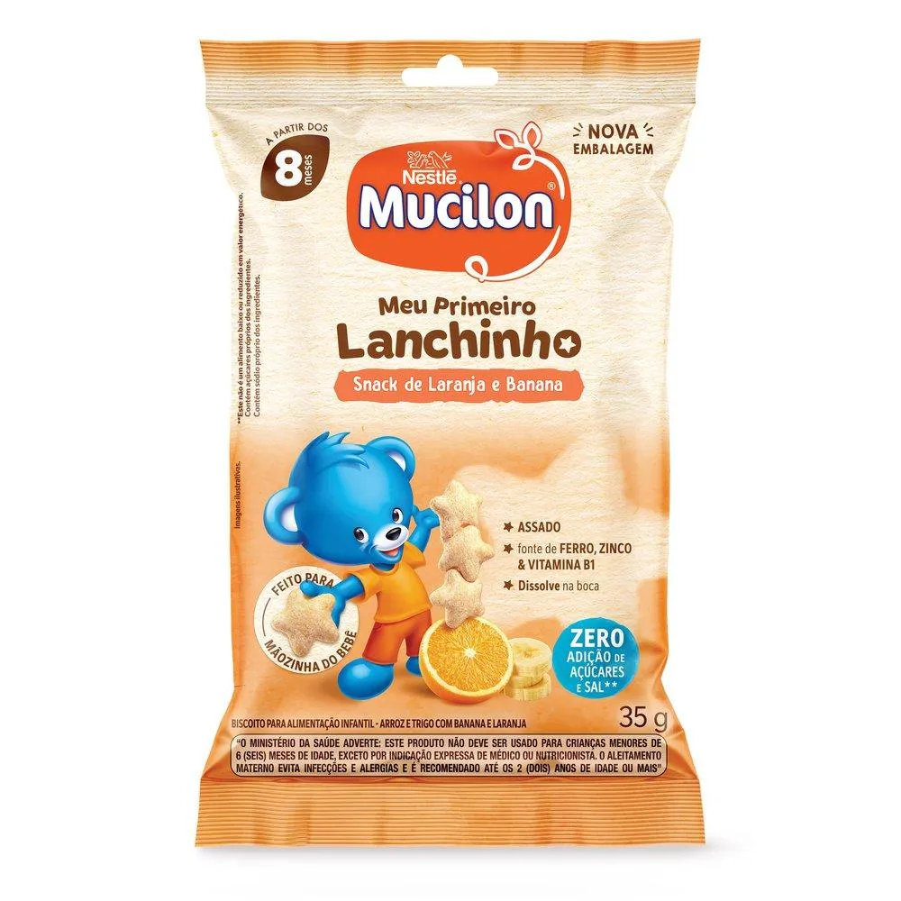 Snack Infantil Mucilon Meu Primeiro Lanchinho Sabor Laranja e Banana 35 g