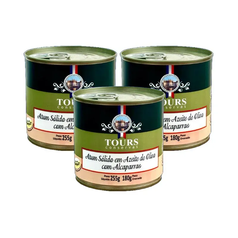 Kit 3x: Atum Sólido com Alcaparras em Azeite Tours 255 g