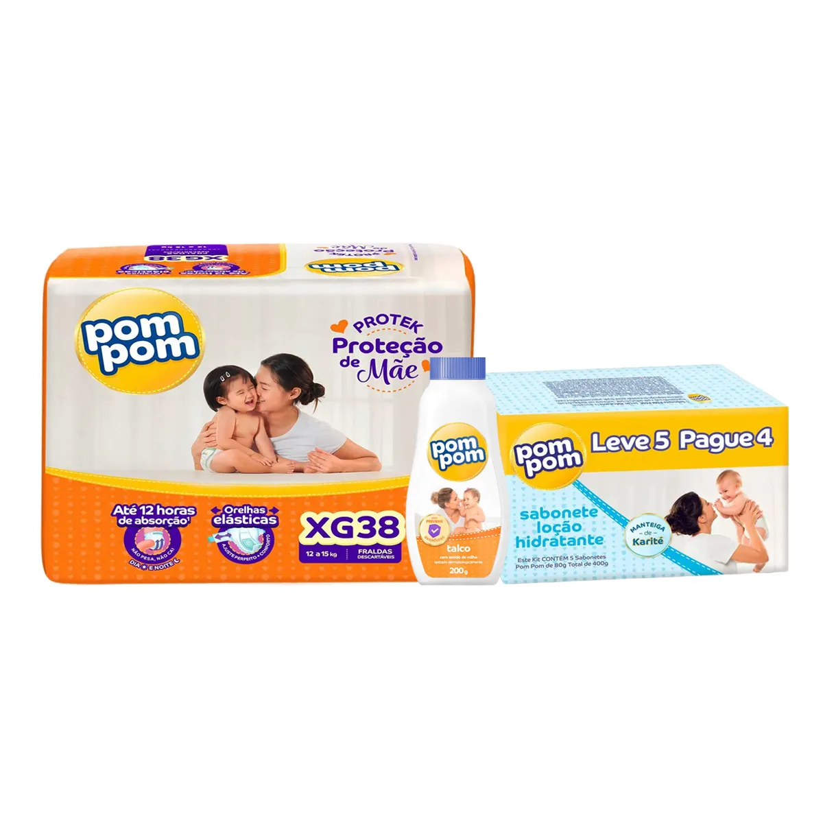 Kit Chá de Bebê Pom Pom Fralda XG com Talco e Sabonete Fralda tamanho XG + talco + sabonete