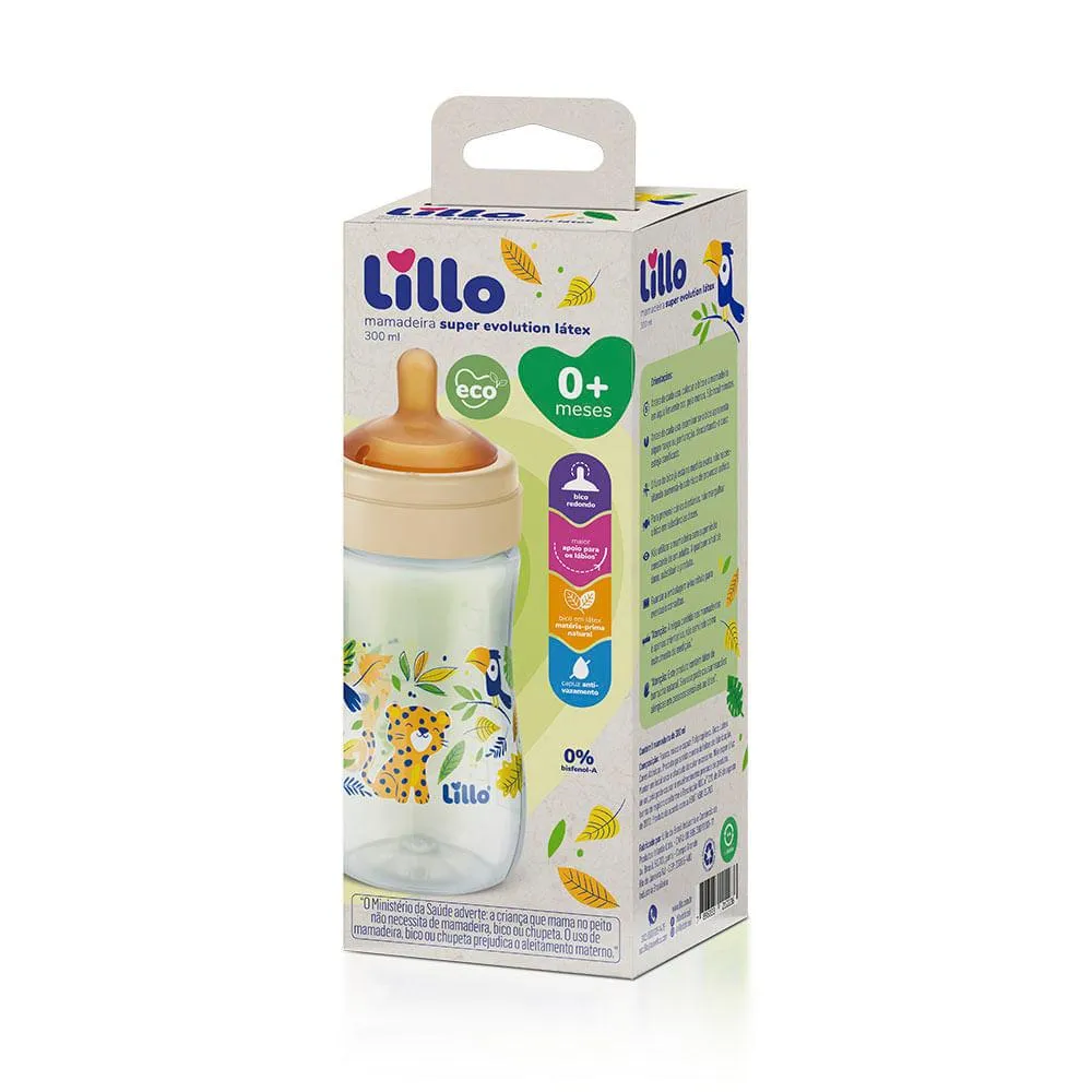 Mamadeira Lillo Super Evolution Látex Bico Redondo Recém-Nascido Anticólica Antivazamento 300 ml 1 Unidade