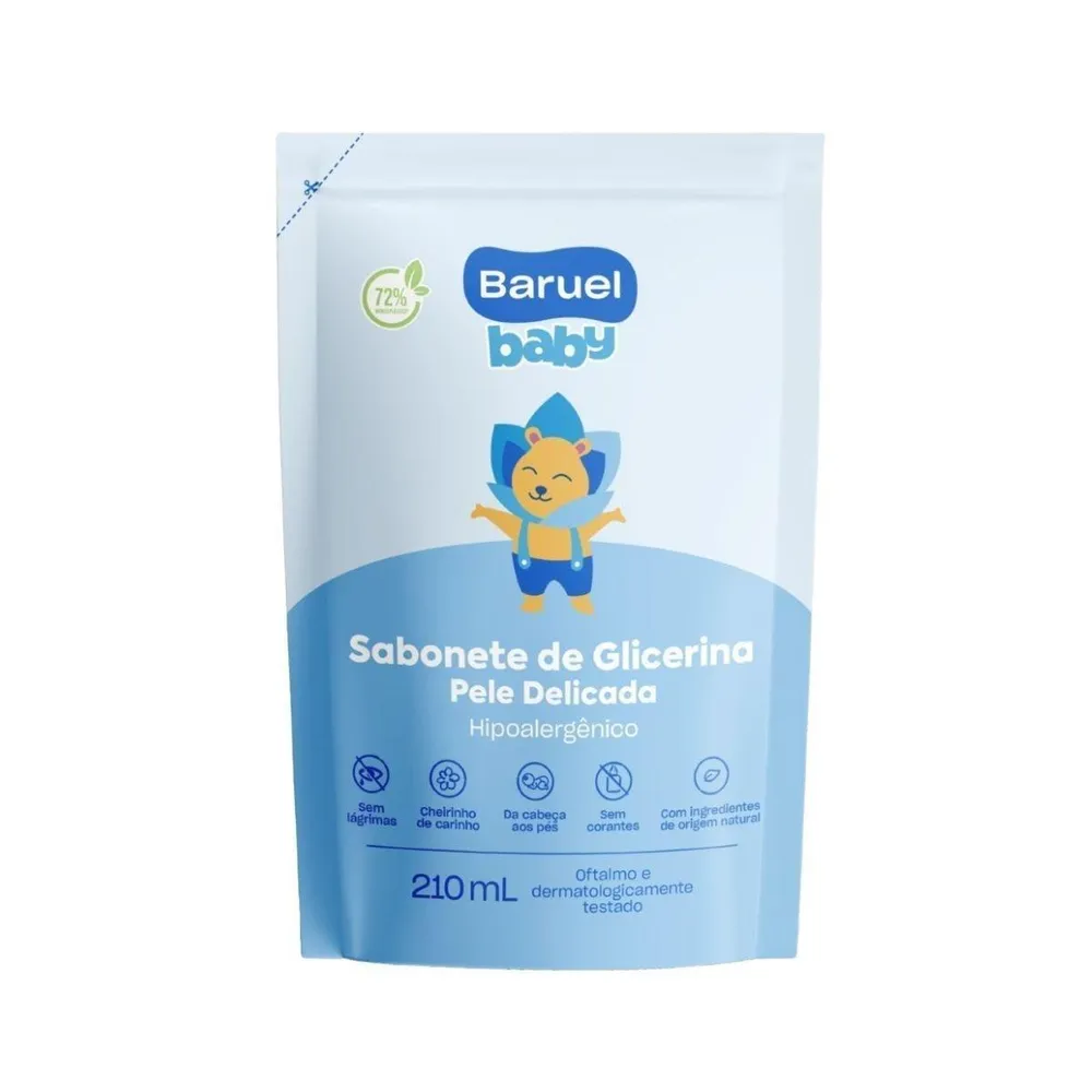 Sabonete Líquido De Glicerina Baruel Baby Pele Delicada Da Cabeça Aos Pés Sachê Refil 210 ml