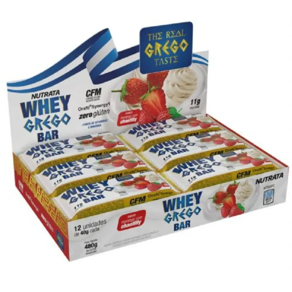 Whey Grego Bar Nutrata Morango com Chantilly 40 g 12 unidades