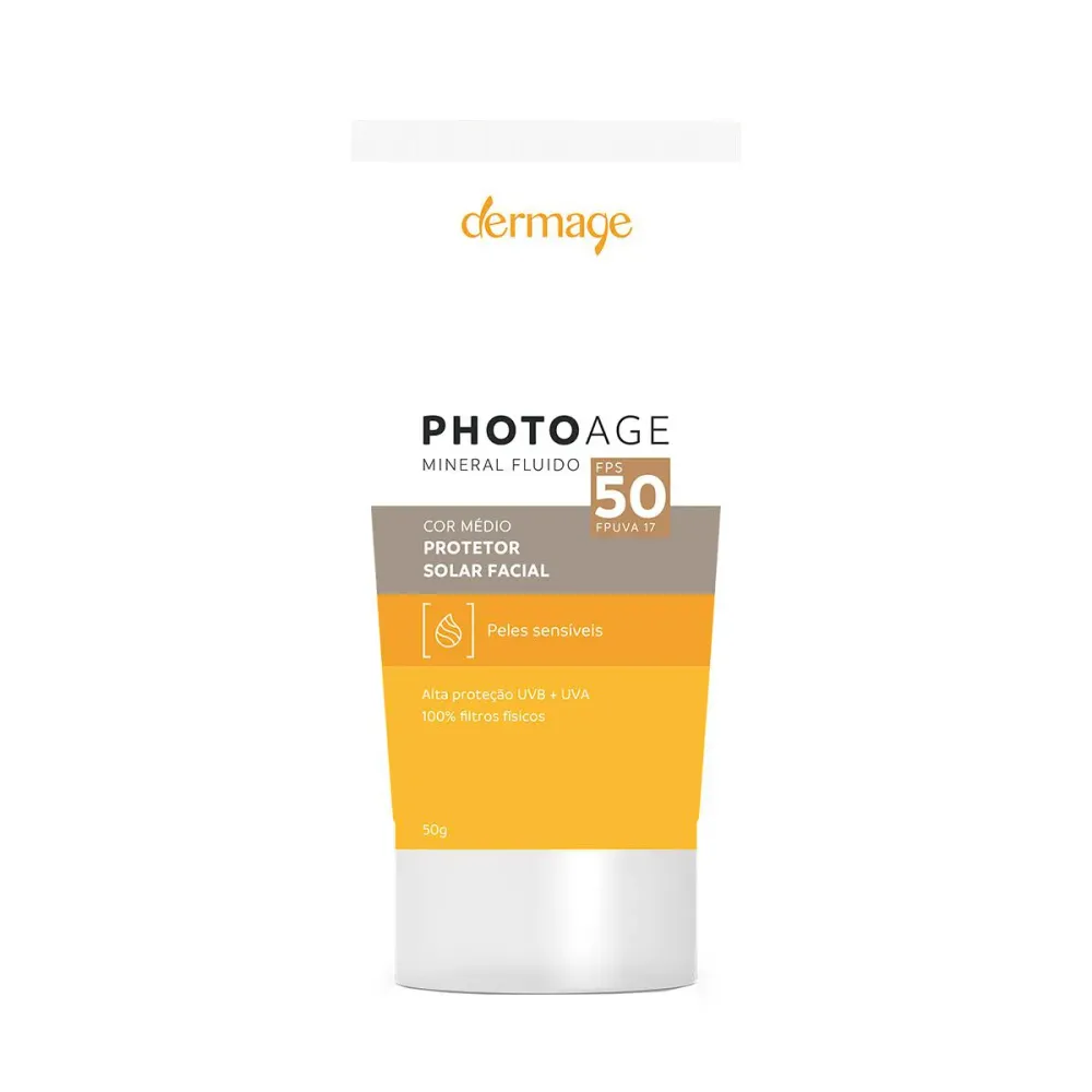 Protetor Solar Facial Dermage Photoage Mineral Fluido Pele Sensível FPS 50 Média 50 g